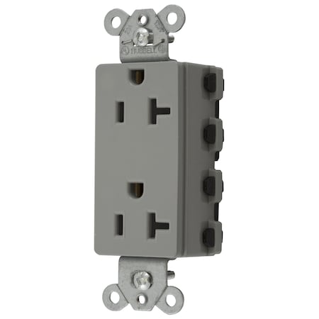 Hubbell Wiring Device-Kellems Straight Blade Receptacle, 5-20R, 20 A, 125V AC, 2 Pole, 3 Wire, Flush Mount, Grounded SNAP2162GYA